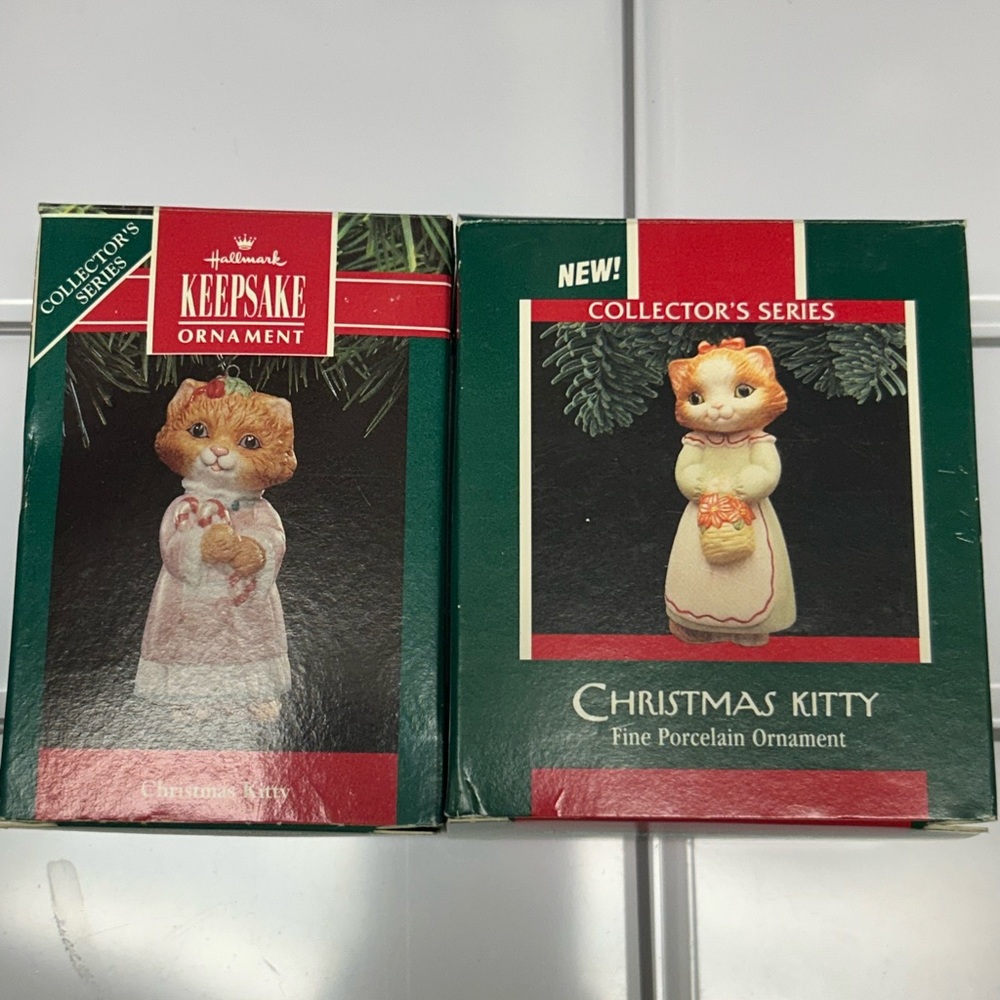 2 Hallmark Christmas Kitty Ornaments